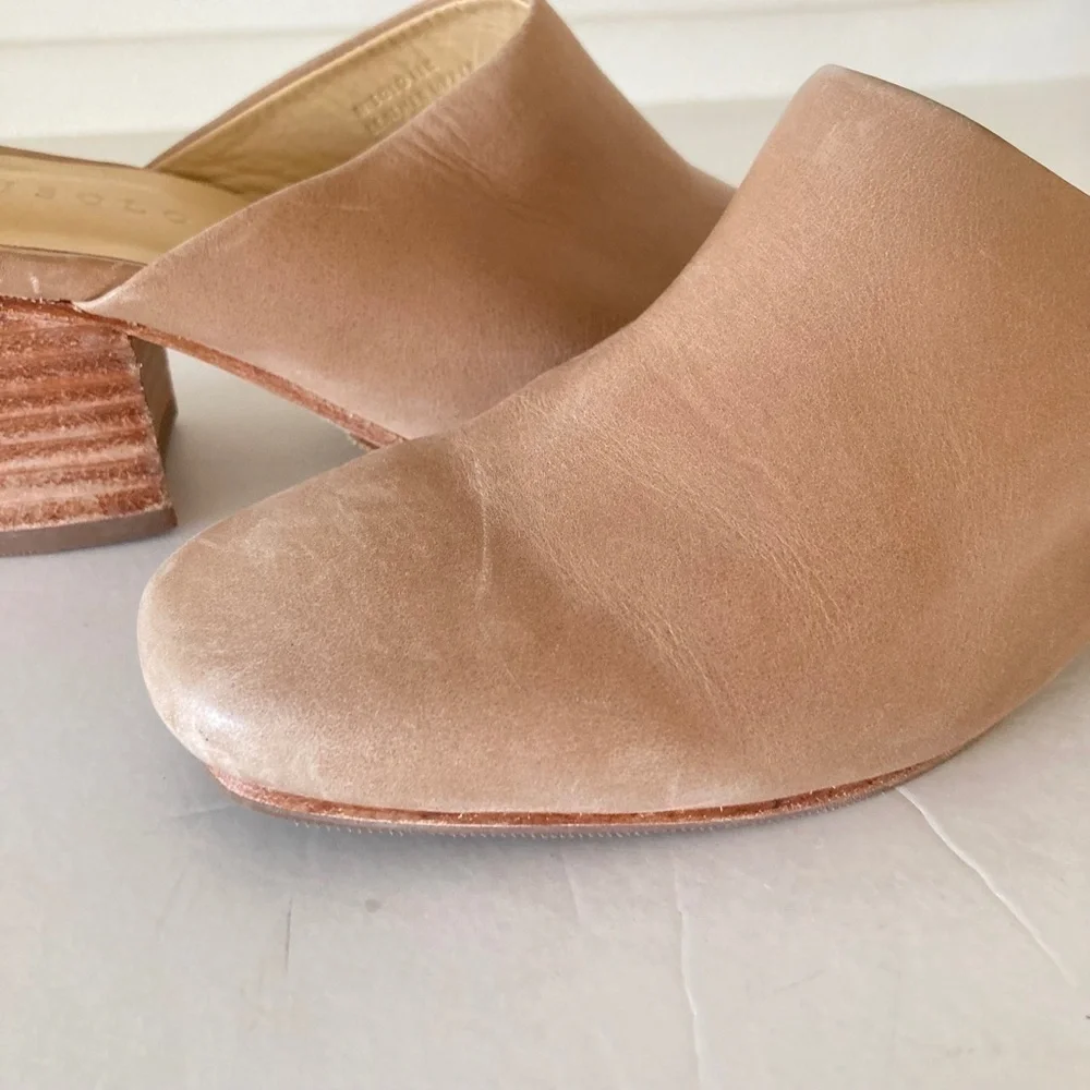 Nisolo Anthropologie All Day Honey Leather Heeled Mules Sz 7.5 - Picture 2 of 7